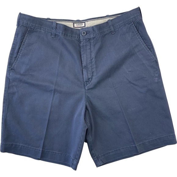 IZOD Men’s Flat front 9” shorts blue color waist 38 cotton - Picture 1 of 8